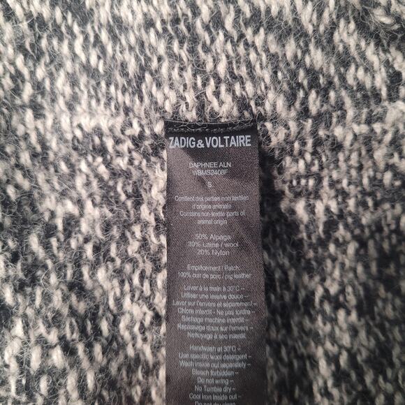 Zadig & Voltaire Sweater Small Black Gray Daphnee Alpaca Wool Blend Cardigan - Picture 7 of 9
